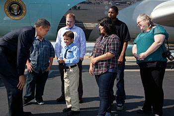 President Barack Obama greets Dewayne, a 10-year-old foster child living in a group home, during a visit to Seattle in 2010. (Official White House photo by Pete Souza)
